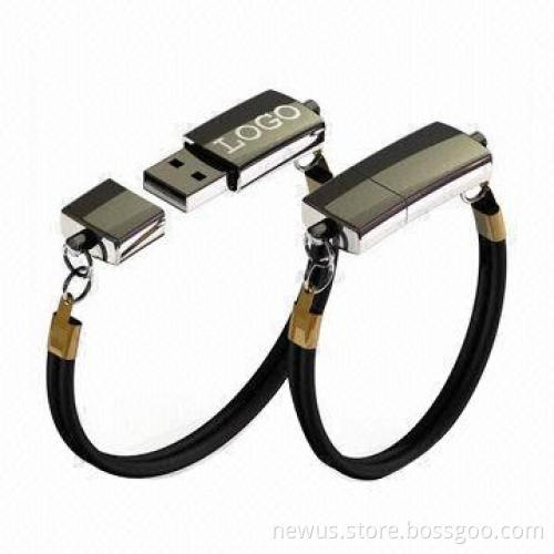 Leather Wristband USB Drive with 32MB to 32GB Capacity, Metal Case